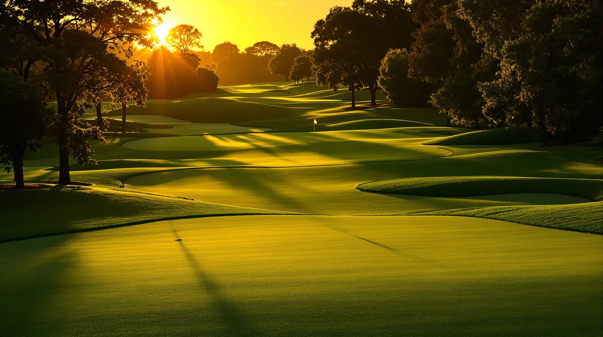 Golf course fairway at golden hour